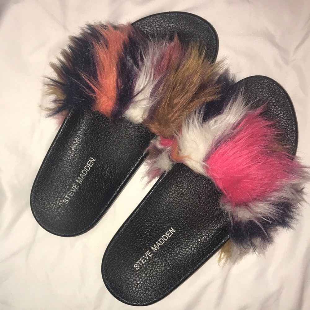 Steve Madden Rainbow Fur Slides